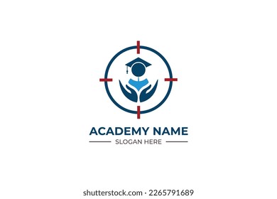 education care logo with graduation cap and target. education university and college school academy institute club logo. learning logo emblem style