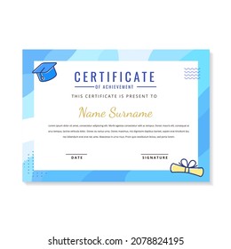 Education certificate with modern design. Blue and white certificate template