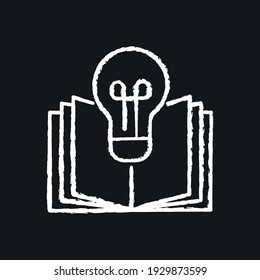 Education chalk icon. Book with light bulb. Online learning. Idea concept. Thin line customizable illustration. Contour symbol. Vector isolated outline drawing. 