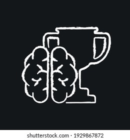 Education chalk icon. Brain with trophy. Winning tournament. Thin line customizable illustration. Contour symbol. Vector isolated outline drawing. 