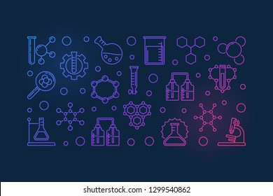 Education and Chemistry vector colored outline horizontal banner or illustration on dark background