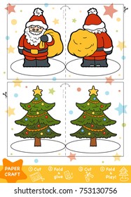 Education Christmas Paper Crafts for children, Santa Claus and Christmas tree. Use scissors and glue to create the image.