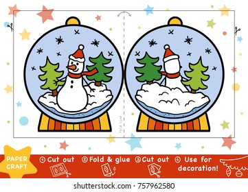 Education Christmas Paper Crafts for children, Snowball with a snowman. Use scissors and glue to create the image.