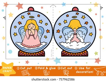 Education Christmas Paper Crafts for children, Snowball with an angel. Use scissors and glue to create the image.