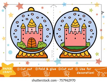 Education Christmas Paper Crafts for children, Snowball with a castle. Use scissors and glue to create the image.