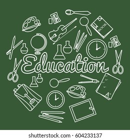 Education circle concept. Back to school elements of illustration flat icons background. Thin lines outline design infographics template