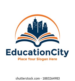 Education city vector logo template. This design use town and book symbol. Suitable for learning.