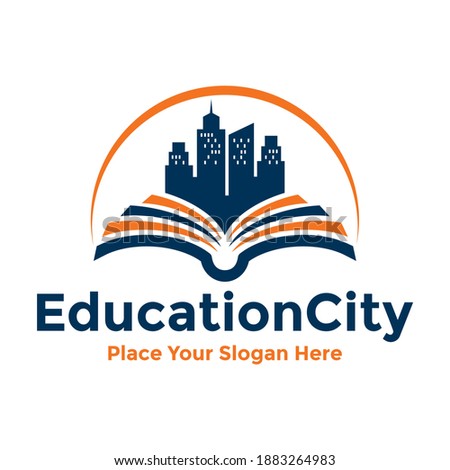 Education city vector logo template. This design use town and book symbol. Suitable for learning.