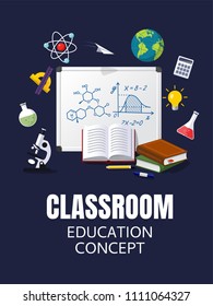 Education classroom background. Concept for education and science material. Vector illustration template for banners, diagrams  and presentations.