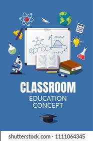 Education classroom background. Concept for education and science material. Vector illustration template for banners, diagrams  and presentations.