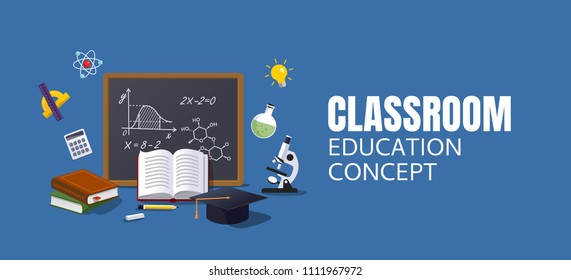 Education classroom background. Concept for education and science material. Vector illustration template for banners, diagrams and presentations.