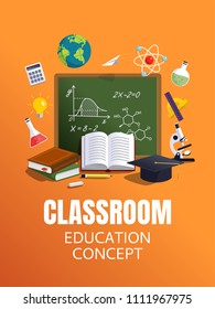 Education Classroom Background. Concept For Education And Science Material. Vector Illustration Template For Banners, Diagrams And Presentations.