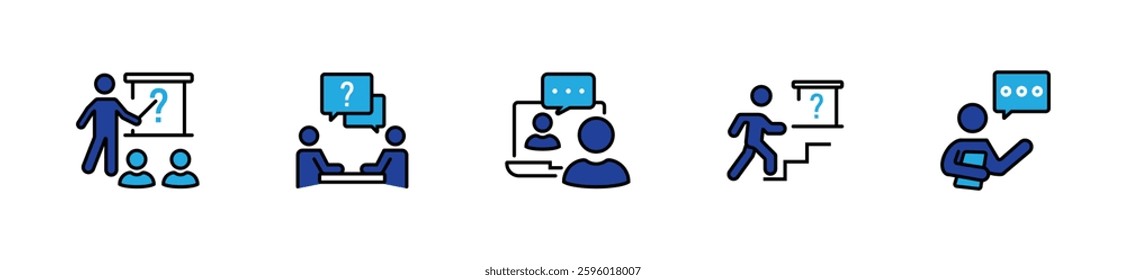 education classroom student learning icon set online school conference seminar presentation lecture signs vector outline illustration business academy teaching people symbol design
