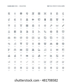 Education clear line, illustrations, icons, backgrounds and graphics. The icons pack is black and white, flat, vector, pixel perfect, minimal, suitable for web and print. Linear pictogram.