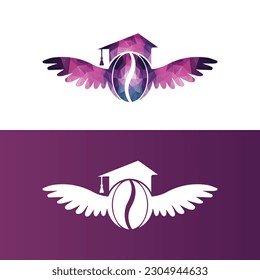 Education Coffee Bean Wings Logo Design. Flying Coffee Logo Template.