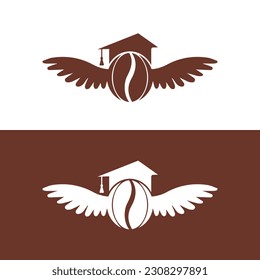 Education Coffee Bean Wings Logo Design. Vorlage für das Flying Coffee-Logo.