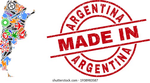 Education Collage Argentina Map and Made in Distress Seal