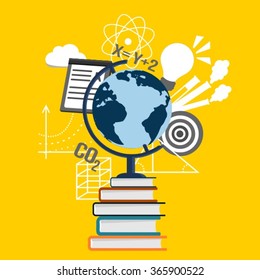 Education Collage With Globe on Books, Science And School Symbols