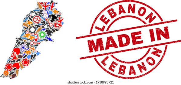 Education Collage Lebanon Map and Made in Distress Seal