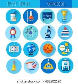 Education Collection Colorful School Icon Set Flat Vector Illustration