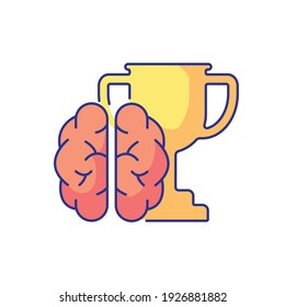 Education color icon. Brain with trophy. Winning tournament. Thin line customizable illustration. Contour symbol. Vector isolated outline drawing. 