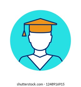 Education color icon. Graduation. Academic degree. Person in academic cap. Isolated vector illustration