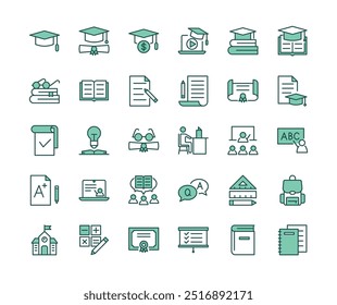 Education color icons collection. Containing e-learning, school, education, study, diploma. For website marketing design, logo, app, template, ui, etc. Vector illustration.