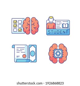 Education color icons set. University structure. Knowledge concept. Online learning. Thin line customizable illustration. Contour symbol. Vector isolated outline drawing.