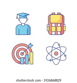 Education color icons set. University structure. Knowledge concept. Online learning. Thin line customizable illustration. Contour symbol. Vector isolated outline drawing.