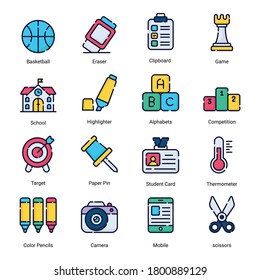 education color line icons set isolated on white background