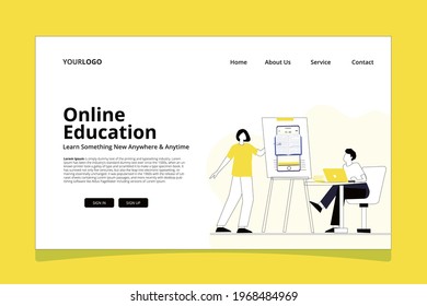 Education composition with students learning. online learning. Creative concept. Vector illustration