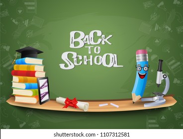 Education concept for back to school background, office supplies,icon. Vector illustration.