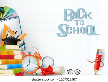 Education concept for back to school background, office supplies,icon. Vector illustration.