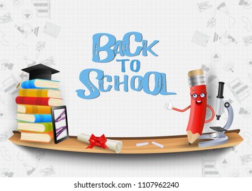 Education concept for back to school background, office supplies,icon. Vector illustration.