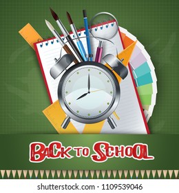 Education concept. Back to school background with school supplies. Vector illustration.
