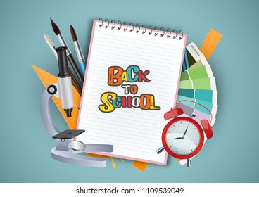 Education concept. Back to school background with school supplies. Vector illustration.