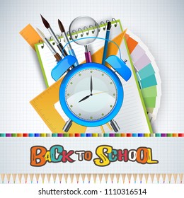 Education concept. Back to school background with school supplies. Vector illustration.