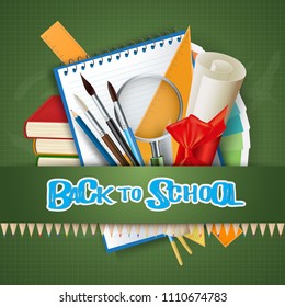 Education concept. Back to school background with school supplies. Vector illustration.