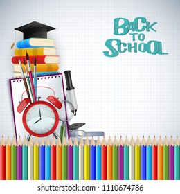 Education concept. Back to school background with school supplies. Vector illustration.