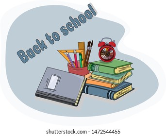 Education concept. Back to school hand drawn Vector illustration. Design element for wallpapers, web site background, wrapping paper.All objects can be moved, each item is drawn separately.