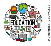 Education concept. Back to school round label with title Education. Vector illustration