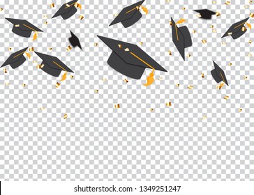 Education Concept Background. Graduation caps and confetti. vector illustration EPS10