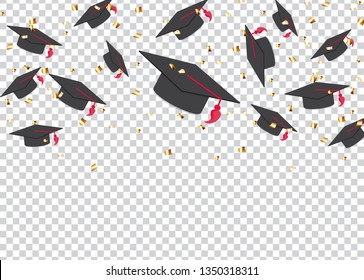 Education Concept Background. Graduation caps and confetti. vector illustration EPS10