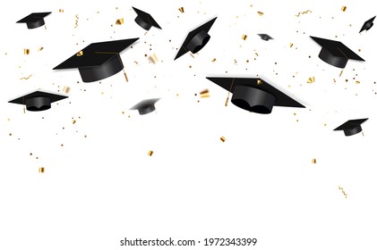 Education Concept Background. Graduation caps and confetti. vector illustration EPS10