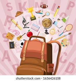 Education concept bag. Cartoon illustration of education vector concept for web