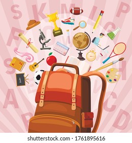Education concept bag. Cartoon illustration of education vector concept for web
