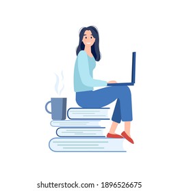 Education, Concept Blogging, Creative writing, Content management for web page, Banner, Presentation. Studying at the university. Student Vector illustration news, Flat, Copywriting, Seminars.