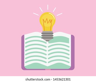 Education concept: Book and bulb on pastel color background vector.