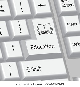 education concept, book, computer keyboard, vector illustration 