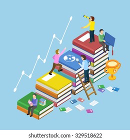 Education Concept With Book Stairs In 3d Isometric Flat Design